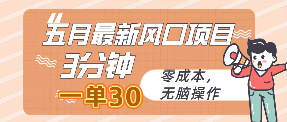 五月全新蓝海项目，3min一单30，零成本，没脑子实际操作-课程网