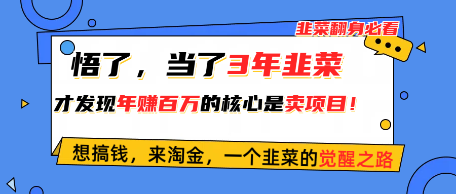 悟了，当了3年韭菜，才发现网赚圈年赚100万的核心是卖项目，含泪分享！-课程网