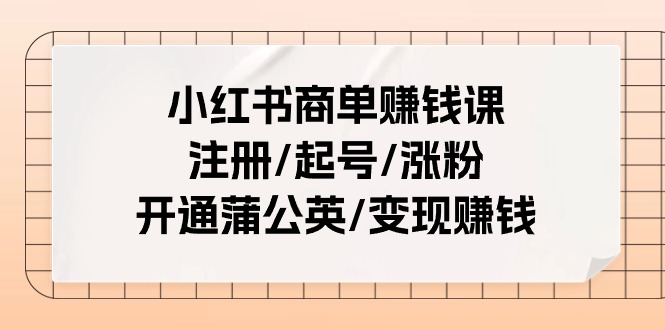 小红书商单赚钱课：注册/起号/涨粉/开通蒲公英/变现赚钱-课程网