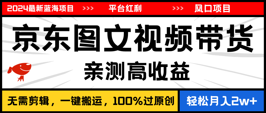 2024最新蓝海项目，逛逛京东图文视频带货，无需剪辑，月入20000+-课程网