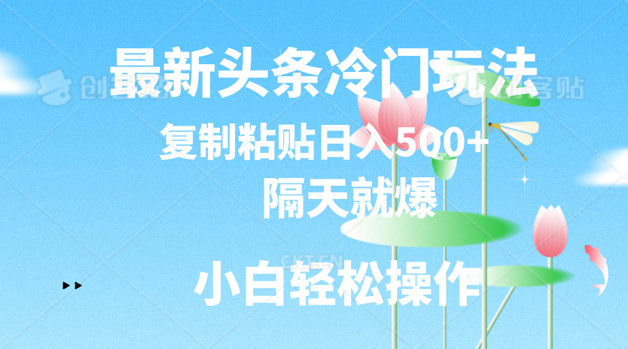 最新头条小众游戏玩法，第二天就爆，拷贝日入500-课程网