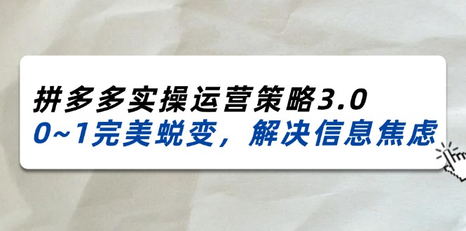 2024_2025拼多多平台实际操作运营战略3.0，0~1华丽蜕变，处理信息焦虑-课程网