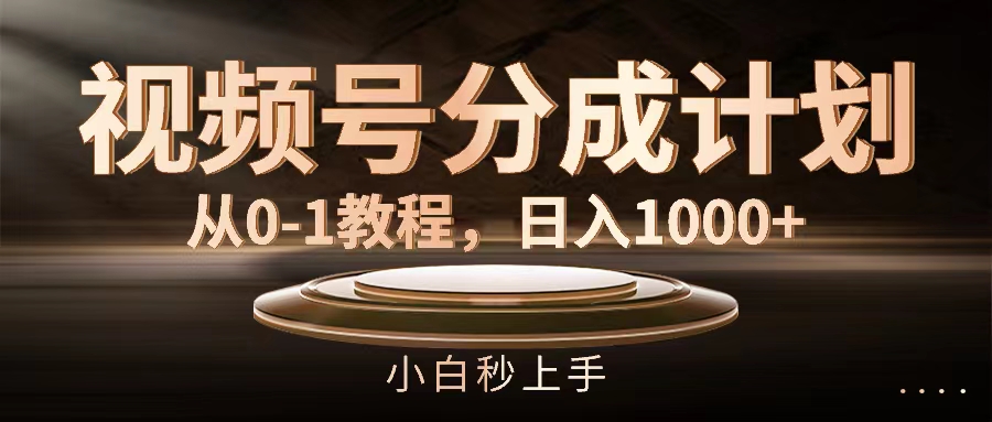 微信视频号分为方案，从0-1实例教程，日入1000-课程网