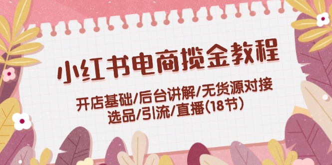 小红书电商揽金教程：开店基础/后台讲解/无货源对接/选品/引流/直播(18节)-课程网