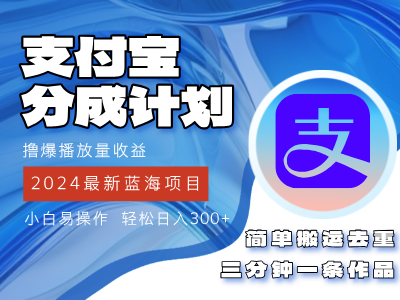 2024蓝海项目，支付宝分成计划项目，教你刷爆播放量收益，三分钟一条作…-课程网