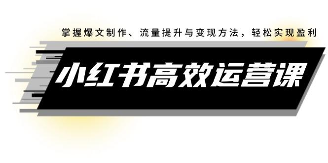 小红书高效运营课：掌握爆文制作、流量提升与变现方法，轻松实现盈利-课程网