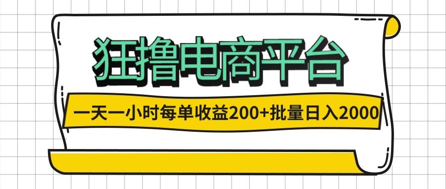 一天一小时 狂撸电商平台 每单收益200+ 批量日入2000+-课程网