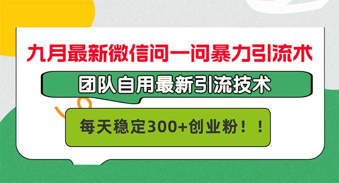 九月最新微信问一问暴力引流术，团队自用引流术，每天稳定300+创…-课程网