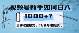 视频号新手如何日1000+？三种收益模式，0粉新号也能热门-课程网