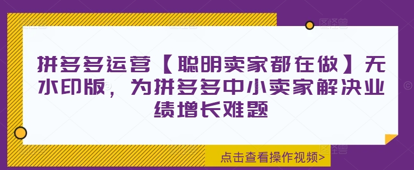 拼多多运营【聪慧商家也在做】无水印图片版，为拼多多平台中小商家处理业绩提升难点-课程网