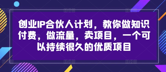 自主创业IP合伙人计划，手把手带你社交电商，做流量，卖项目，一个可以持续很久的优质企业-课程网