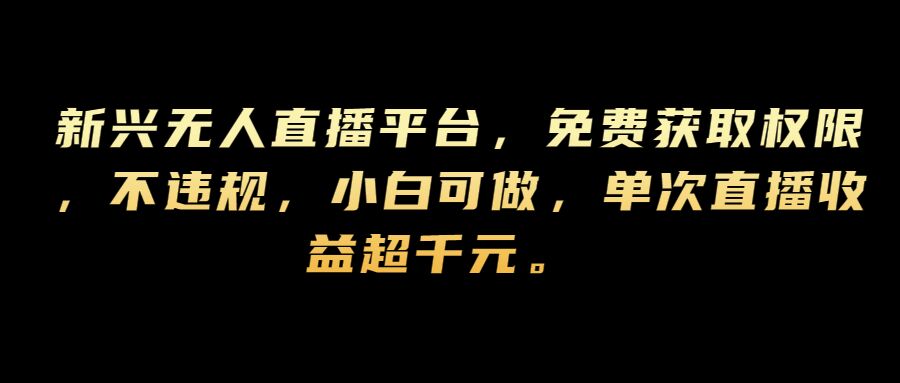 新兴无人直播平台，免费获取权限，不违规，小白可做，单次直播收益超千元-课程网