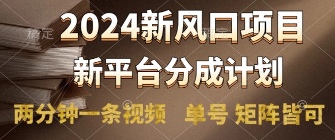 2024风口项目，新平台分成计划，两分钟一条视频，单号 矩阵皆可操作轻松上手月入9000+-课程网