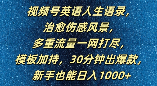 视频号英语人生语录，多重流量一网打尽，模板加持，30分钟出爆款，新手也能日入1000+【揭秘】-课程网