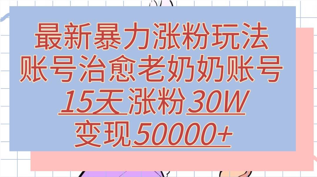 最新暴力涨粉玩法，治愈老奶奶账号，15天涨粉30W，变现至少五位数+-课程网