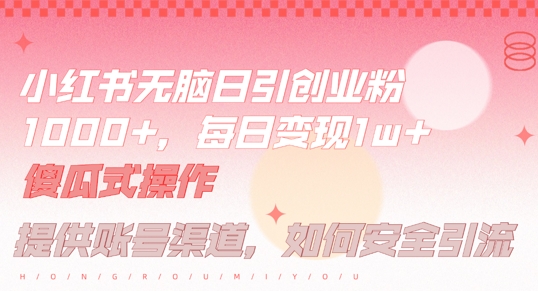 小红书无脑每日引流创业粉500+，小白每天只花半小时，躺赚长尾收益【揭秘】-课程网