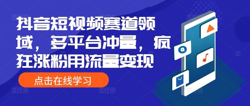 抖音短视频赛道领域，多平台冲量，疯狂涨粉用流量变现-课程网