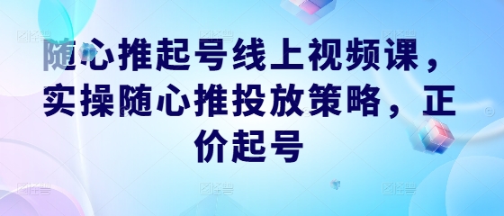 随心推起号线上视频课，实操随心推投放策略，正价起号-课程网