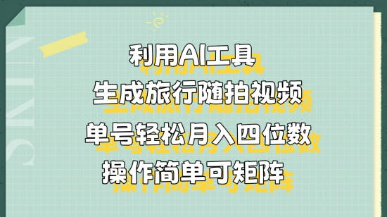 利用AI工具生成旅行随拍视频，单号轻松月入四位数，操作简单可矩阵-课程网