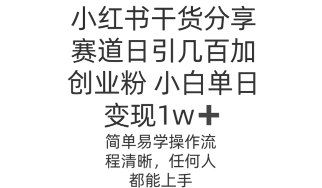 小红书干货分享赛道日引几百创业粉，操作简单-课程网