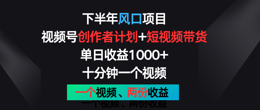 后半年蓝海项目，微信视频号创作者计划 短视频带货，单日盈利1000 ，一个视频二份盈利-课程网