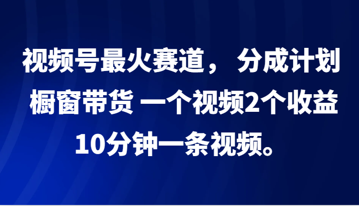 视频号最火赛道， 分成计划， 橱窗带货，一个视频2个收益，10分钟一条视频。-课程网