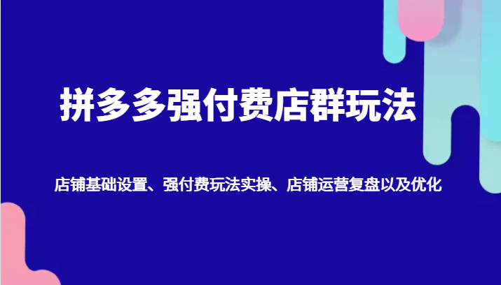 拼多多强付费店群玩法：店铺基础设置、强付费玩法实操、店铺运营复盘以及优化-课程网