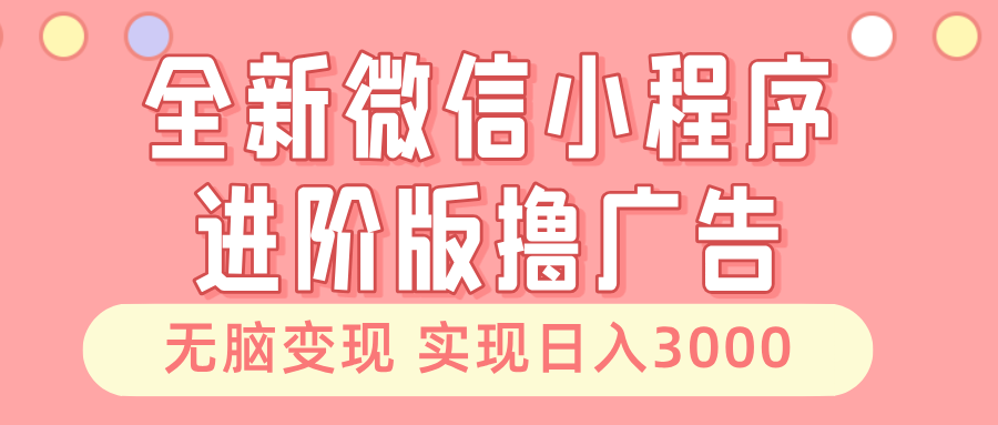 全新微信小程序进阶版撸广告 无脑变现睡后也有收入 日入3000＋-课程网