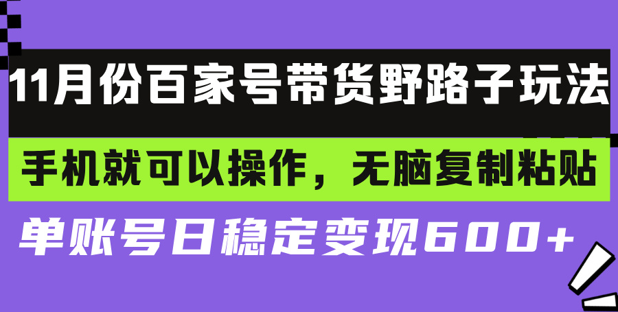 百家号带货野路子玩法 手机就可以操作，无脑复制粘贴 单账号日稳定变现…-课程网