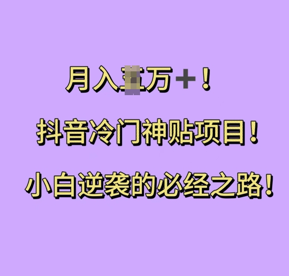 抖音冷门神贴项目，小白逆袭的必经之路，月入过W【揭秘】-课程网