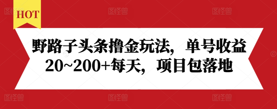 野路子头条撸金玩法，单号收益20~200+每天，项目包落地-课程网