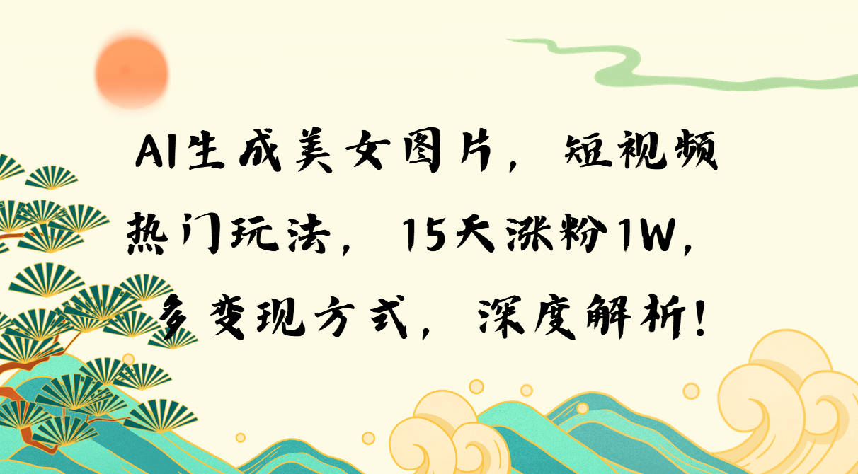 AI生成美女图片，短视频热门玩法，15天涨粉1W，多变现方式，深度解析!-课程网