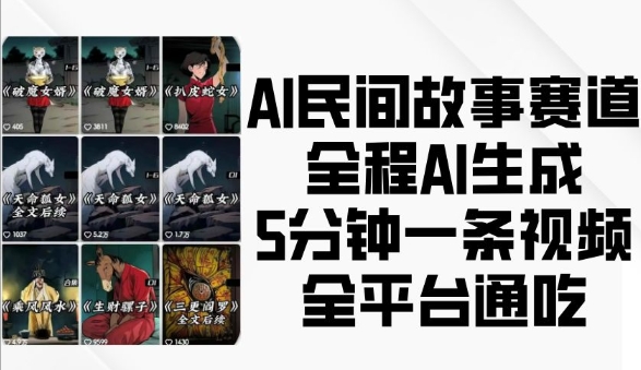 AI民间故事赛道，全程AI生成5分钟一条视频，全平台通吃-课程网