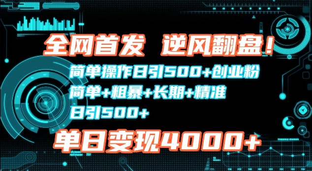 全网首发，简单操作日引500+创业粉，简单+粗暴+长期+精准-课程网