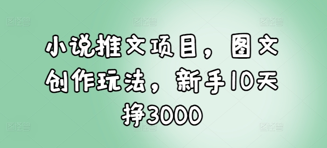 小说推文项目，图文创作玩法，新手10天挣3000-课程网