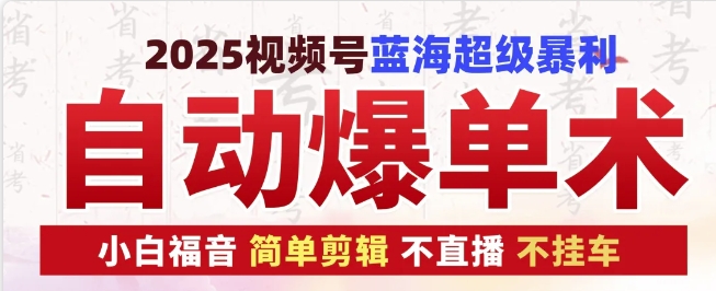 2025视频号蓝海超级暴利自动爆单术1.0 ，小白褔音 简单剪辑 不直播 不挂车-课程网