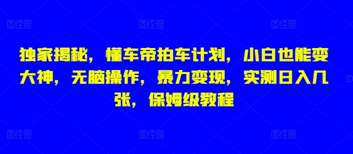 独家揭秘，懂车帝拍车计划，小白也能变大神，无脑操作，暴力变现，实测日入几张，保姆级教程-课程网