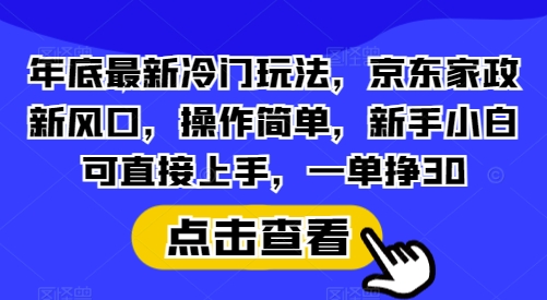 年底最新冷门玩法，京东家政新风口，操作简单，新手小白可直接上手，一单挣30【揭秘】-课程网