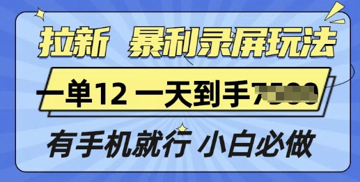 拉新暴利录屏玩法，一单12块，有手机就行，小白必做-课程网