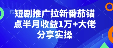 短剧推广拉新番茄锚点半月收益1万+大佬分享实操-课程网