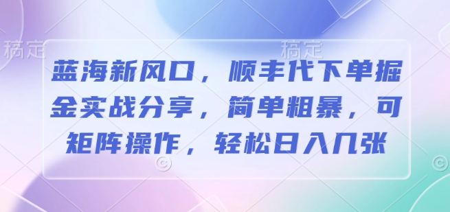 蓝海新风口，顺丰代下单掘金实战分享，简单粗暴，可矩阵操作，轻松日入几张-课程网