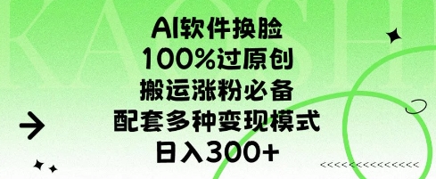 AI软件换L，100%过原创，搬运涨粉必备，配套多种变现模式，日入300+-课程网